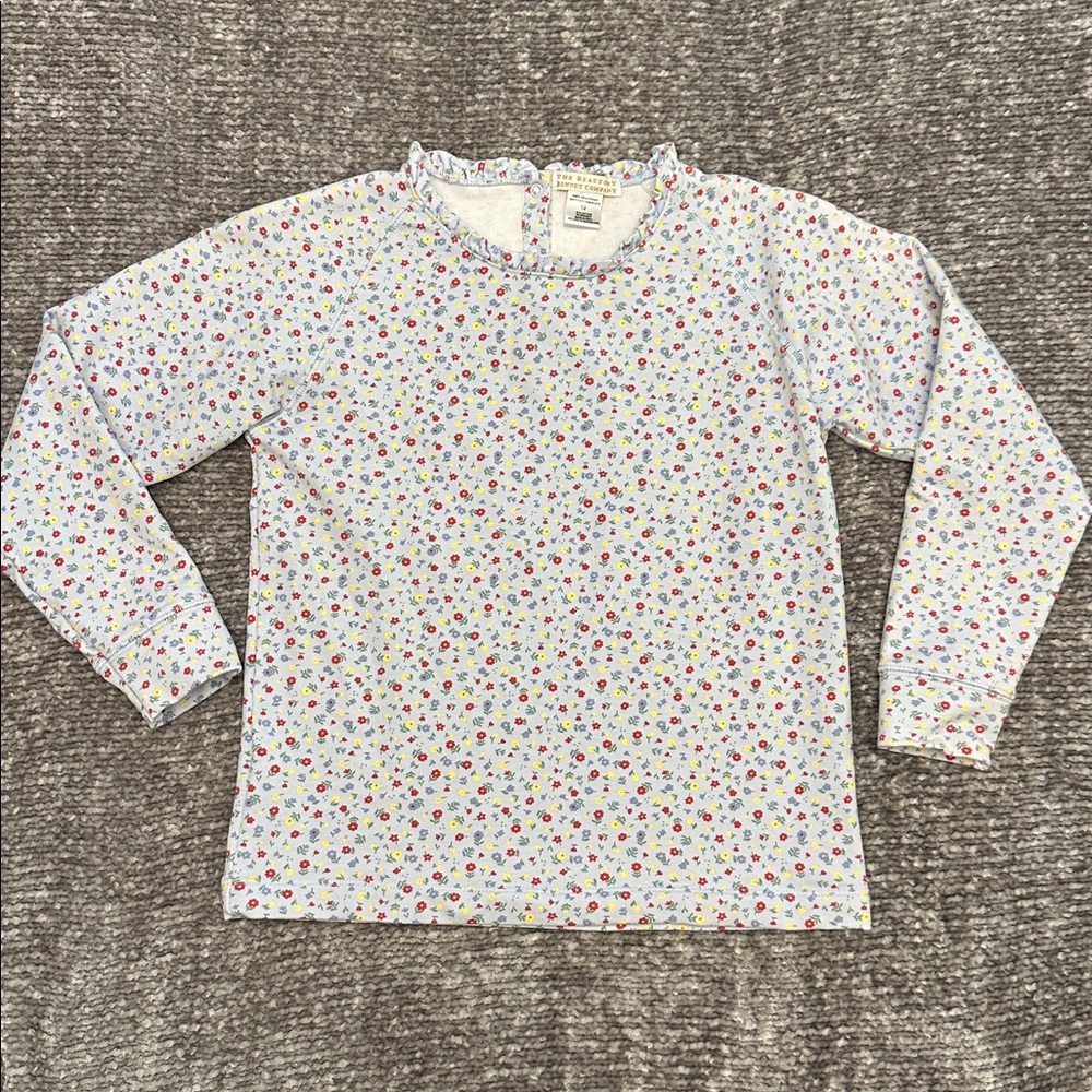 NWOT  The Beaufort Bonnet Co. blue floral ruffle collar pullover top size 12